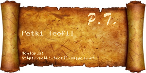 Petki Teofil névjegykártya